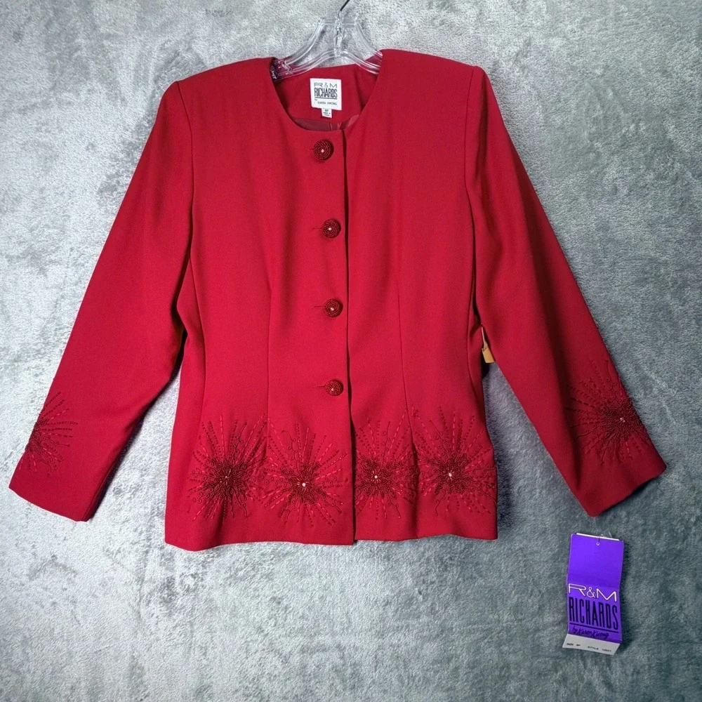 NWT R&M Richards Red Skirt Suit‎ 8 Petite Embellished Evening Church Holiday Set
